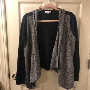 Asymmetrical Navy Blue Cross-Knit Sweater